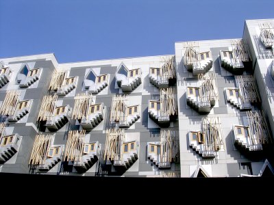 Backside view of new Scottish Parliament Building.
